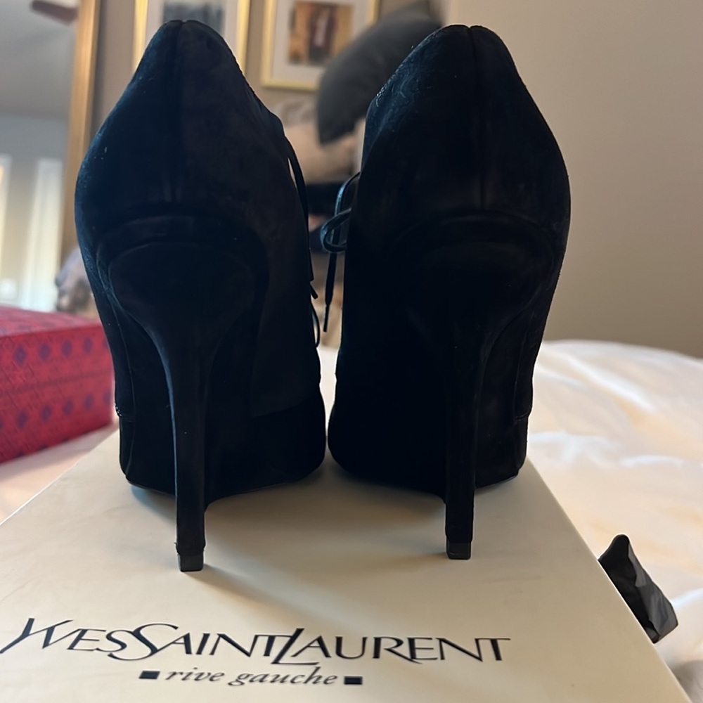 NEW SAINT LAURENT FATALE 105 black Leather Suede Lace Up Ankle Bootie EU 39.5 - Picture 7 of 11